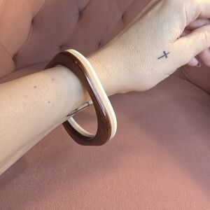 Wood Celluloid Bangle Bracelet 2 Tone Simple Chic Classic